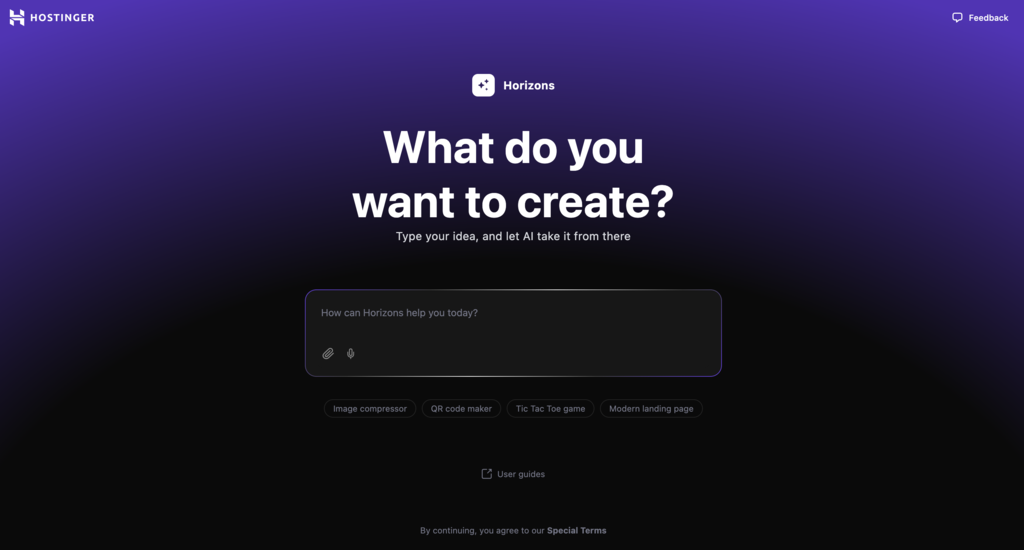 Sitio web de Hostinger Horizons