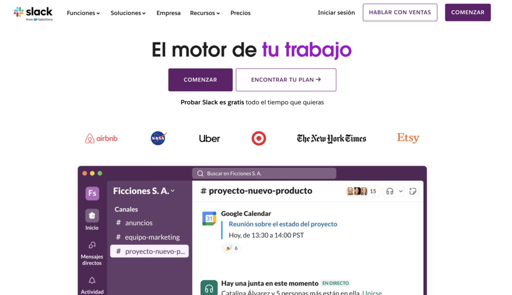 Sitio web de Slack