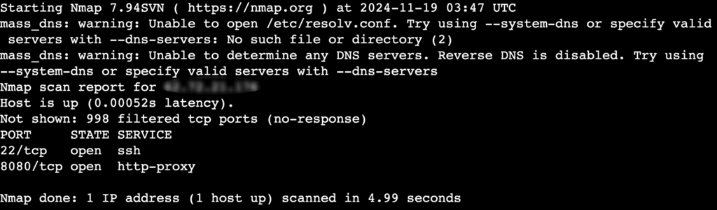 Salida del terminal nmap
