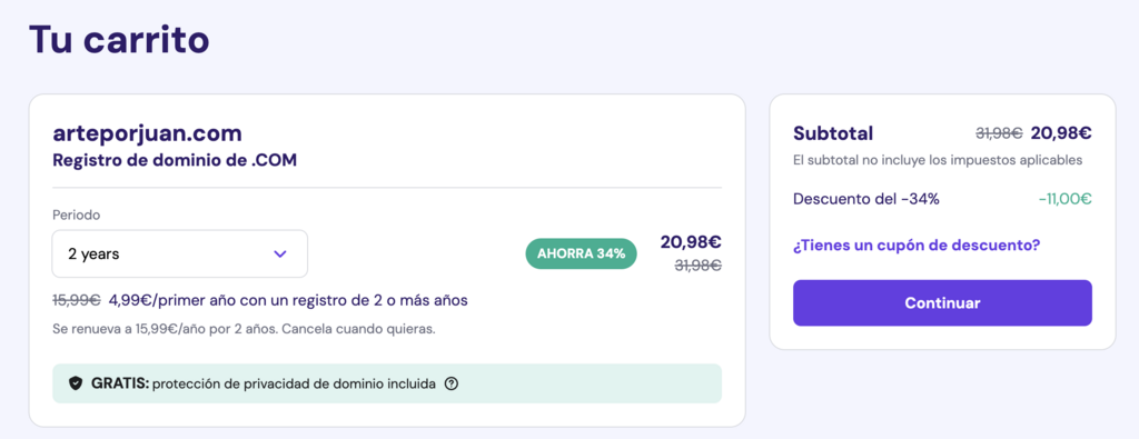 Carrito web de Hostinger