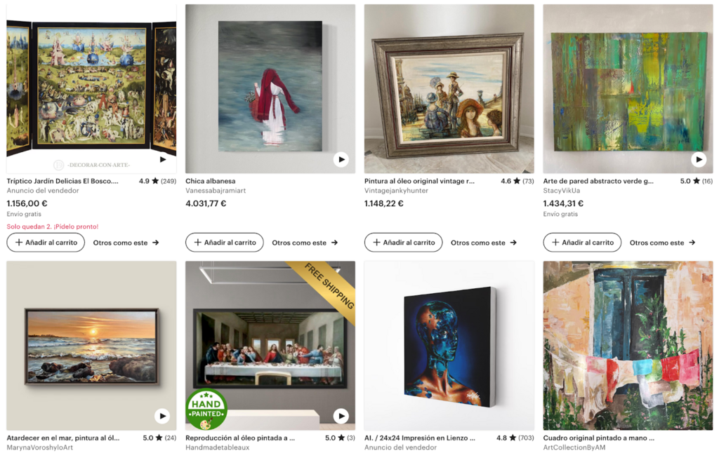Ejemplo de cuadros en Etsy