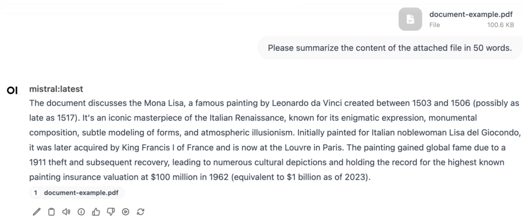 Panel de datos Mistral de Open WebUI