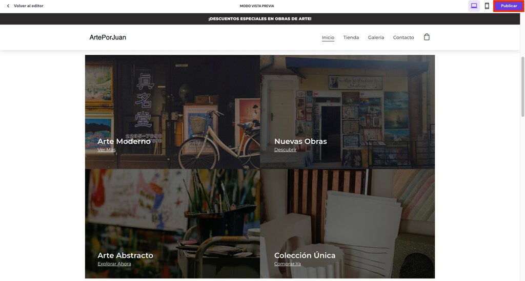 Botón de publicar sitio web en HWB