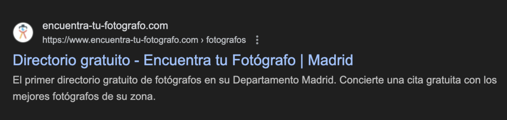 Ejemplo de meta título y descripción