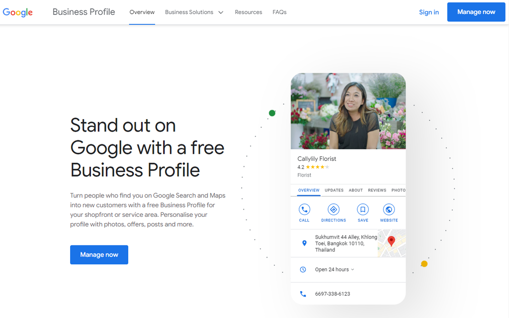P&aacute;gina principal del perfil de empresa de Google