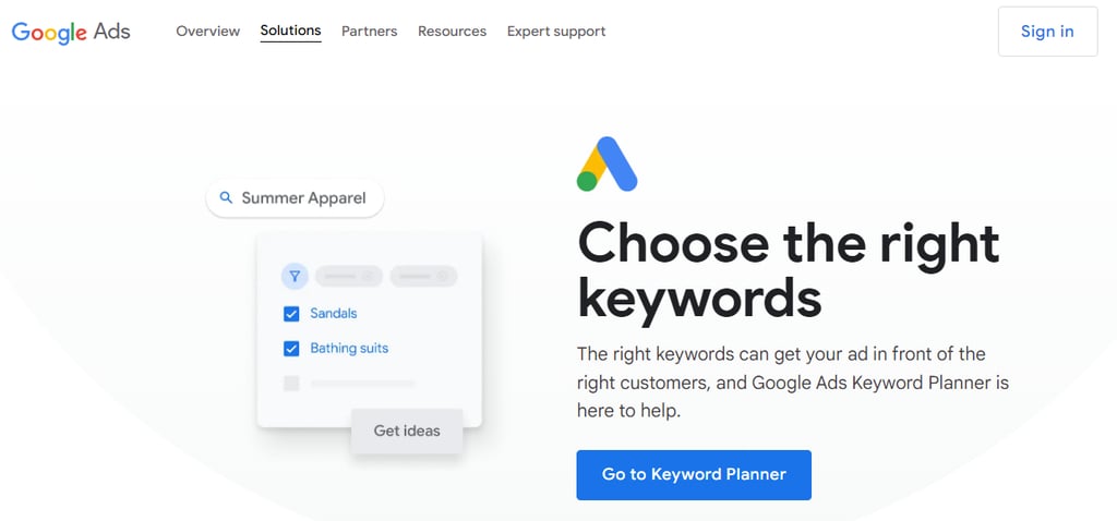 P&aacute;gina principal de Google Keyword Planner
