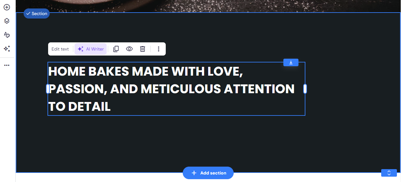 Elemento de texto con escritor AI en Hostinger Website Builder
