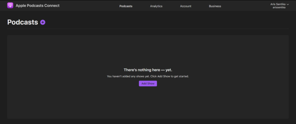 Interfaz de Apple Podcast Connect
