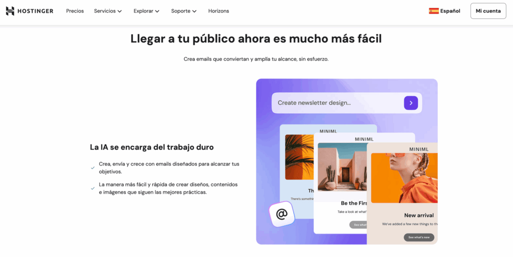 Automatización del email marketing: página principal de Hostinger Reach