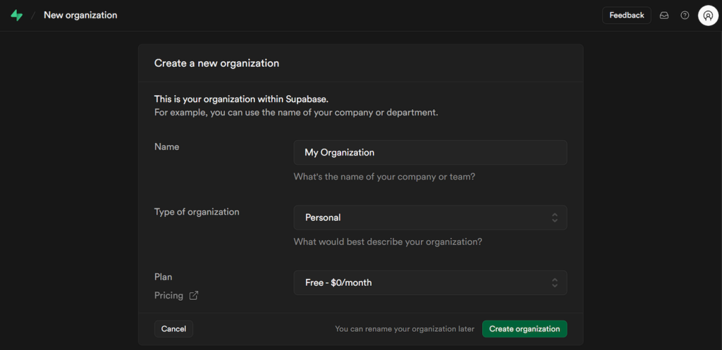 P&aacute;gina de creaci&oacute;n de cuenta Supabase