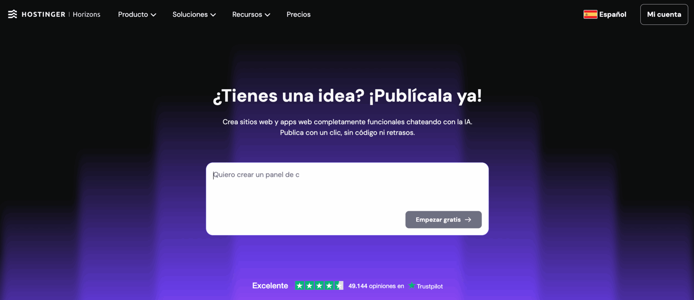 Sitio web de Hostinger Horizons