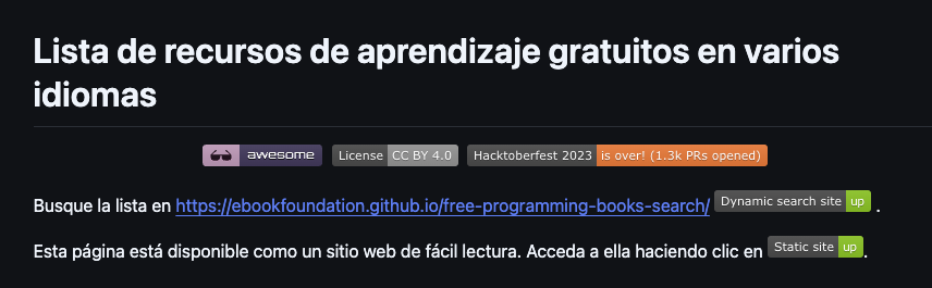 Captura de la p&aacute;gina del repositorio EbookFoundation/free-programming-books