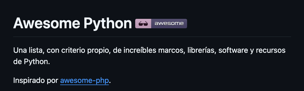 Captura de pantalla del repositorio de GitHub Awesome Python.