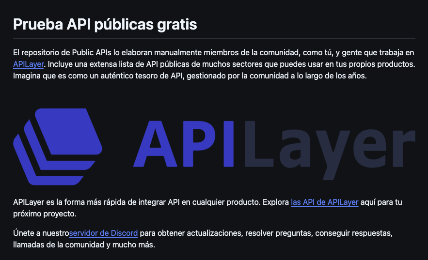 Captura de pantalla del logo y descripci&oacute;n del repositorio de GitHub public-apis.
