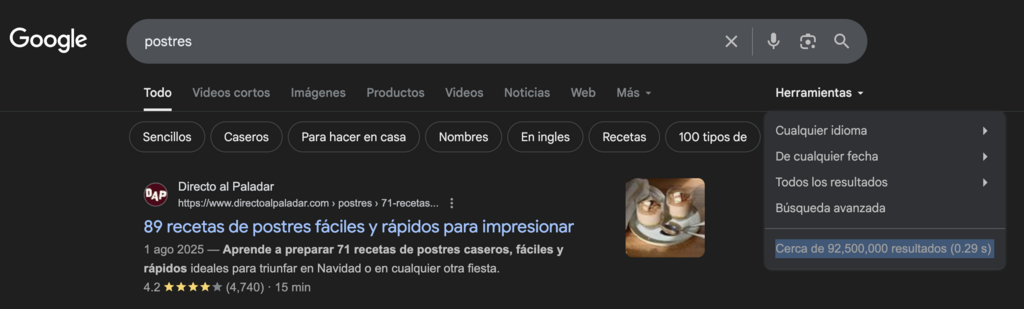 Ejemplo de b&uacute;squeda en Google
