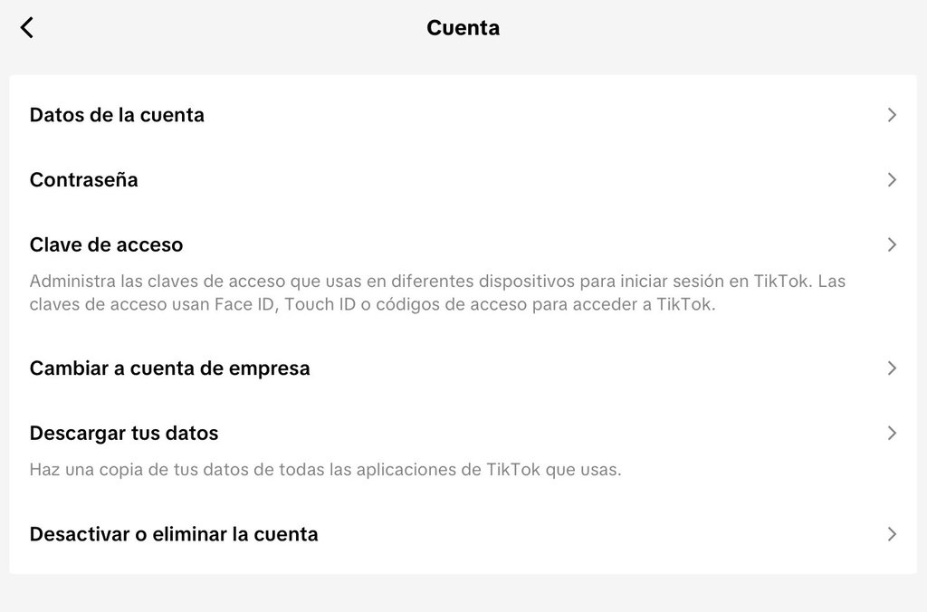 Opción de Cambiar a cuenta empresarial de TikTok
