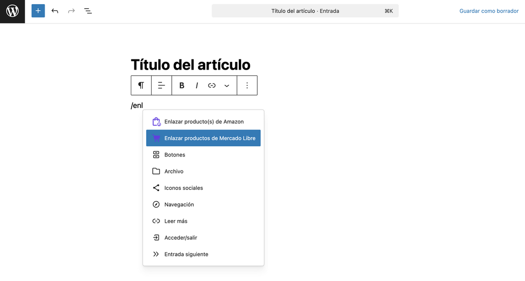 Ejemplo de entrada en el Editor de bloques de WordPress