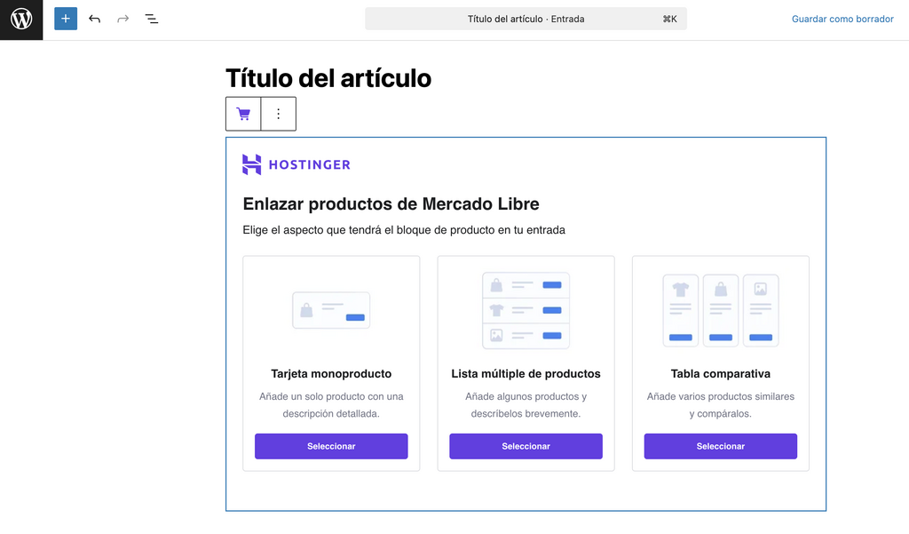 Bloque Enlazar productos de Mercado Libre en WordPress
