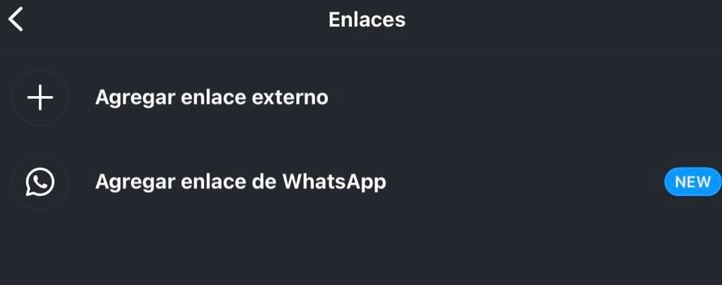 Sección para añadir enlace en Instagram