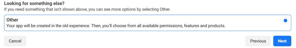 Opción Otro en el panel de Meta