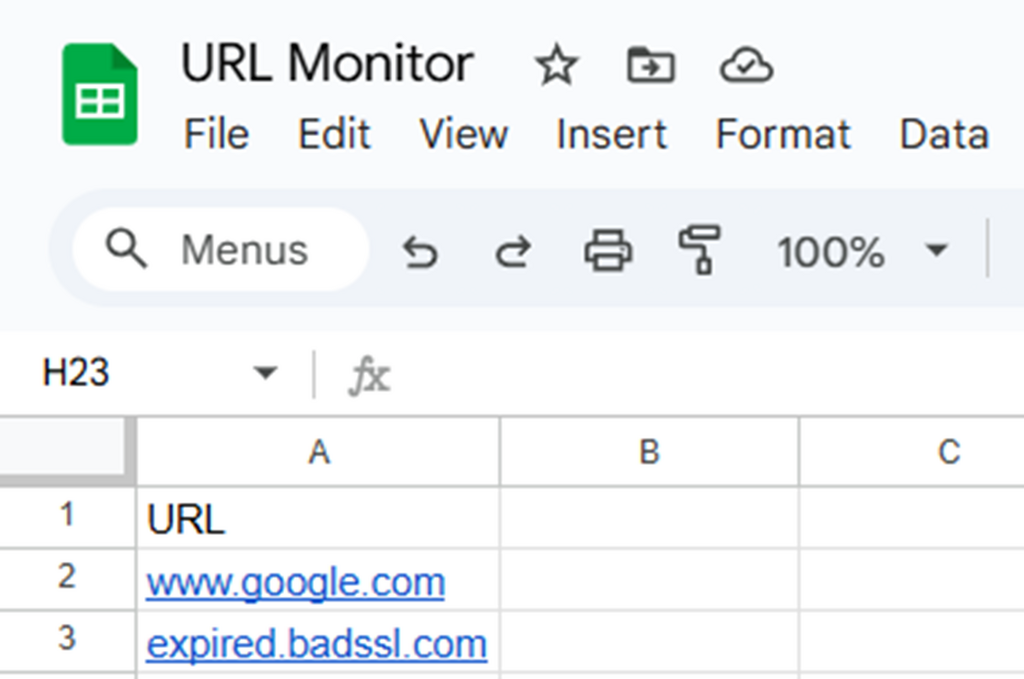 Lista de URLs en Google Sheet