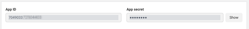 Sección de App ID y App secret de Meta