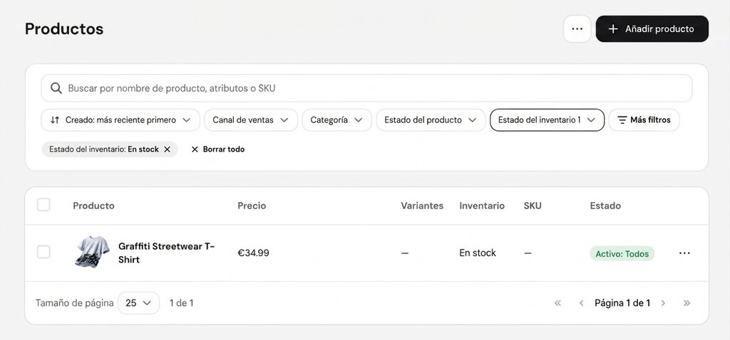 hostinger-ecommerce-products-inventory-in-stock-filter Página de productos de ecommerce de Hostinger filtrada para mostrar el inventario disponible.