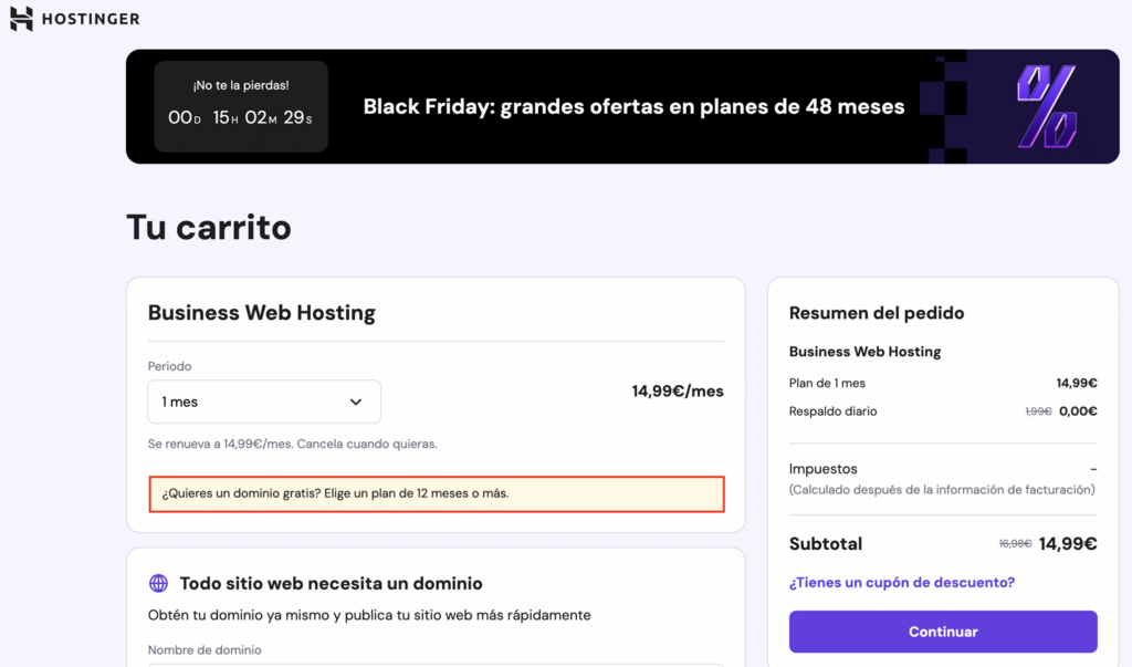 Carrito de Hostinger