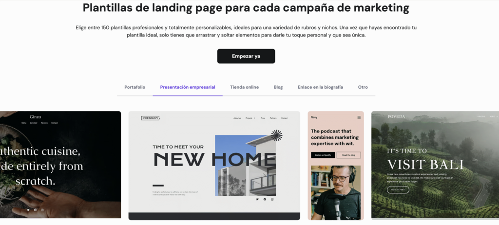 Plantillas de landing pages de Hostinger