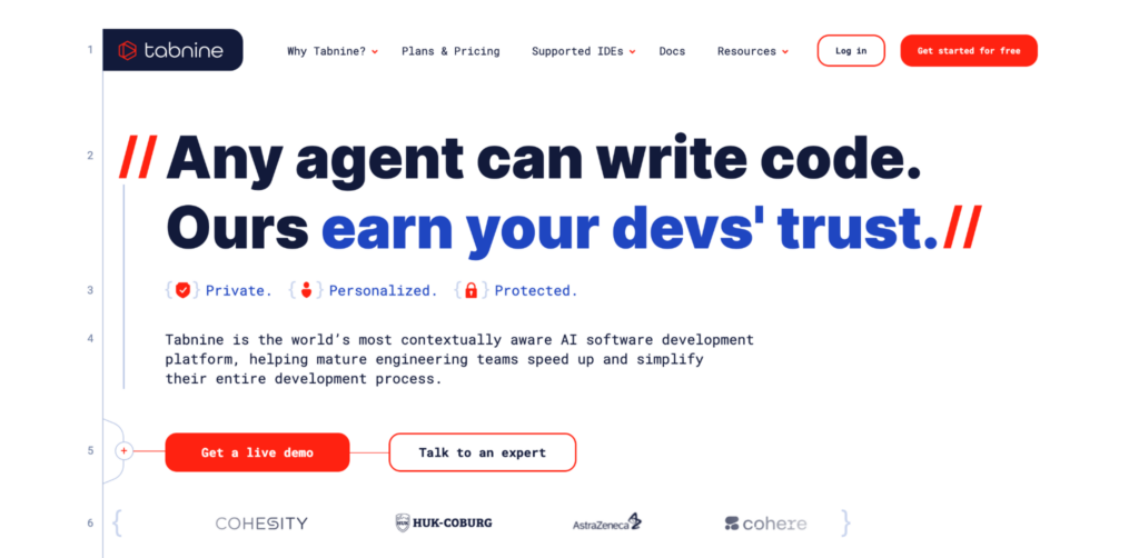 P&aacute;gina de inicio de Tabnine