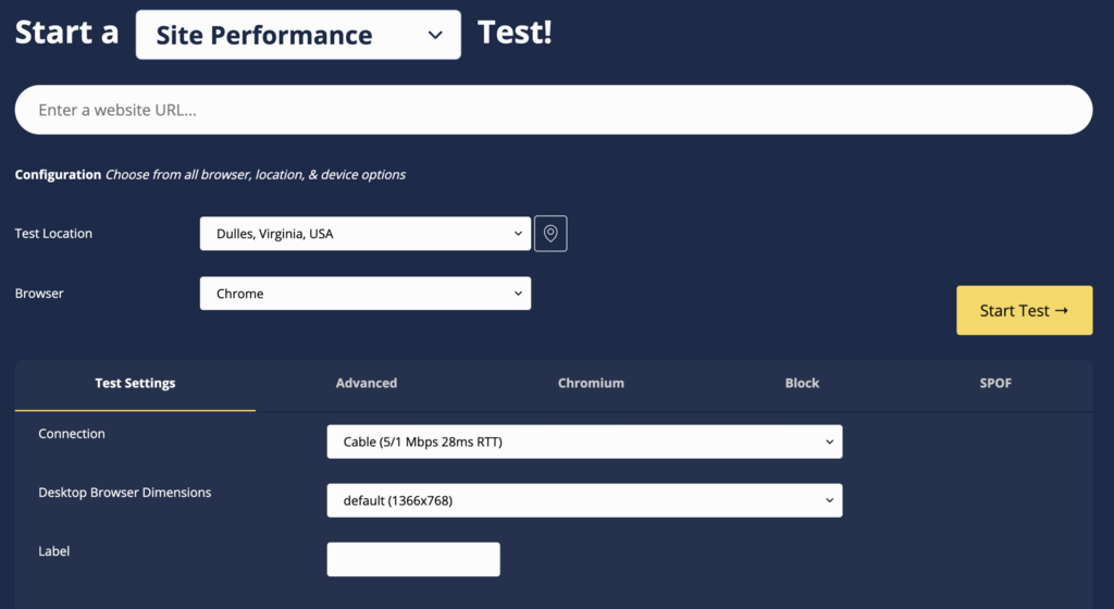 Sitio web de WebPageTest
