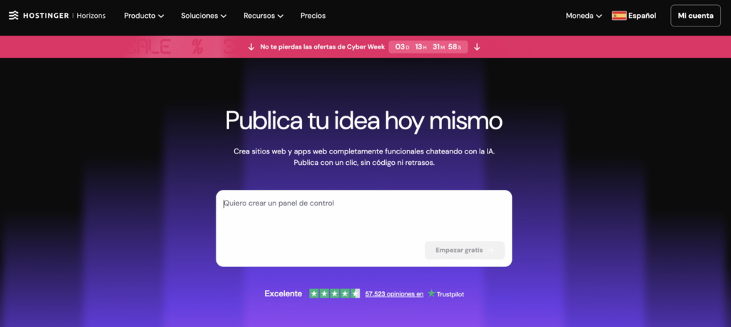 Sitio web de Horizons en Hostinger