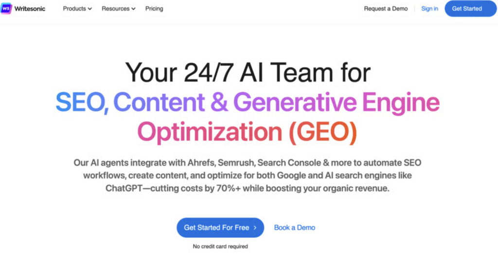 Página de inicio de WriteSonic