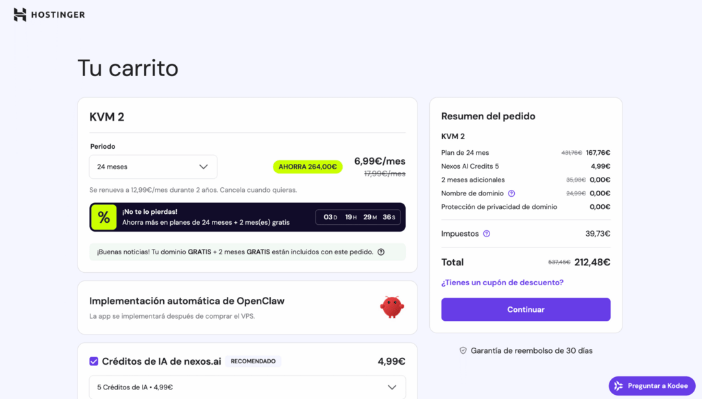 Carrito de Hostinger