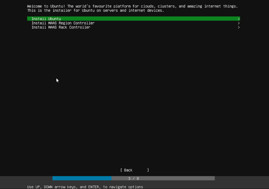 Imagen que muestra el instalador de Ubuntu Server en el selector de versiones.