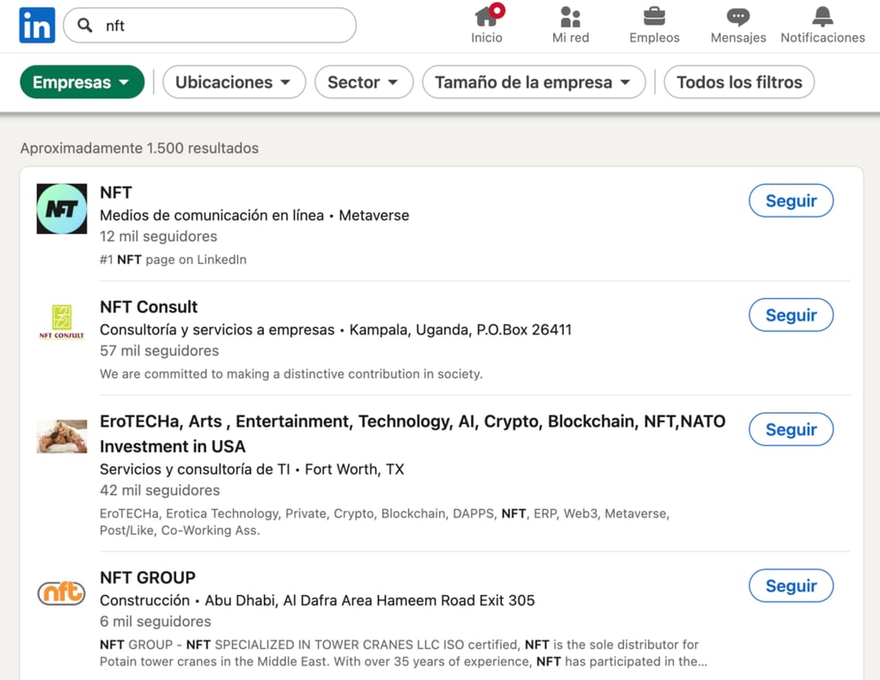 B&uacute;squeda de empresas en LinkedIn
