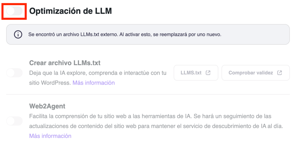 El generador llms.txt en el plugin Hostinger