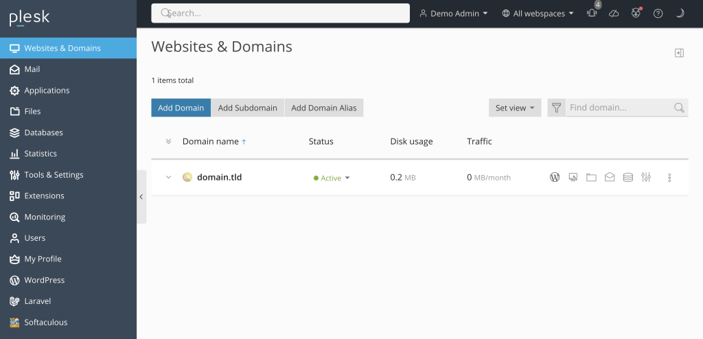 El panel de control de Plesk