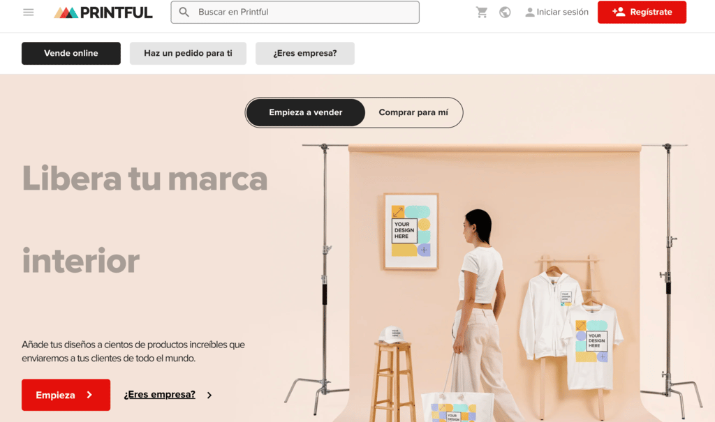 Página de inicio de Printful