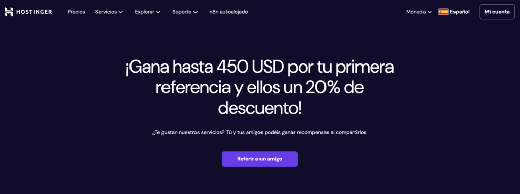 Página del programa de referencia de Hostinger