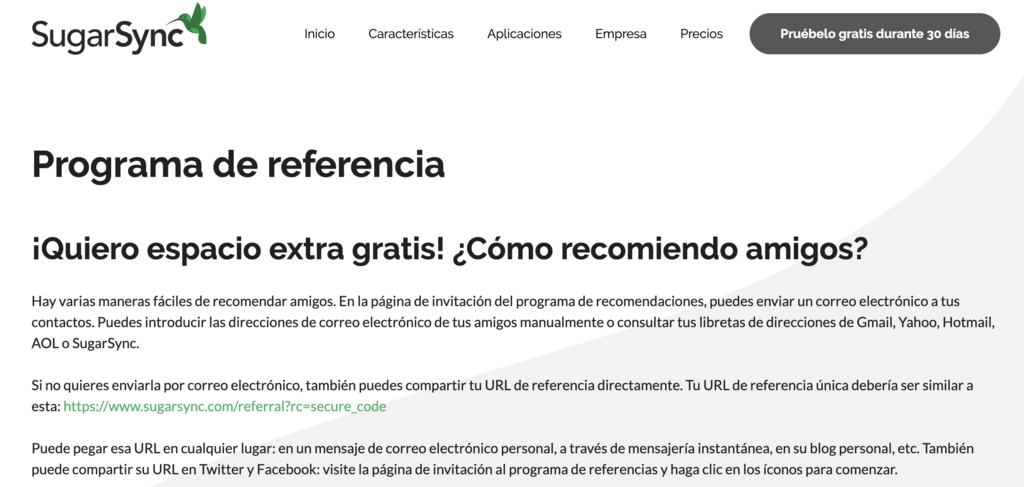 P&aacute;gina de preguntas frecuentes del programa de referencias de SugarSync