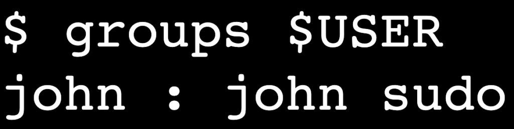 Salida de terminal que muestra la pertenencia actual a grupos de usuarios de Linux