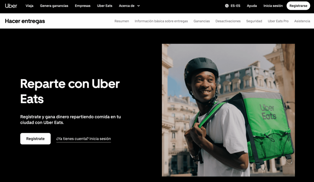 P&aacute;gina de entrega de Uber Eats