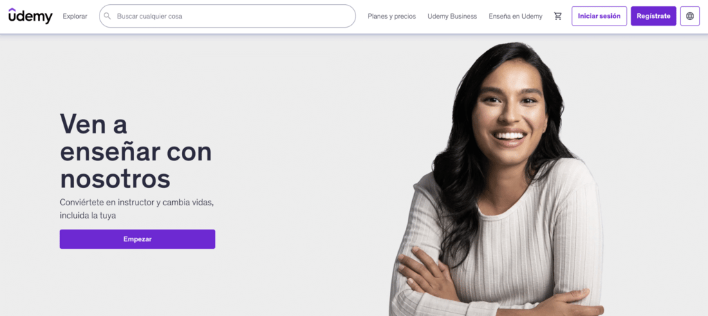 P&aacute;gina de registro de profesores Udemy