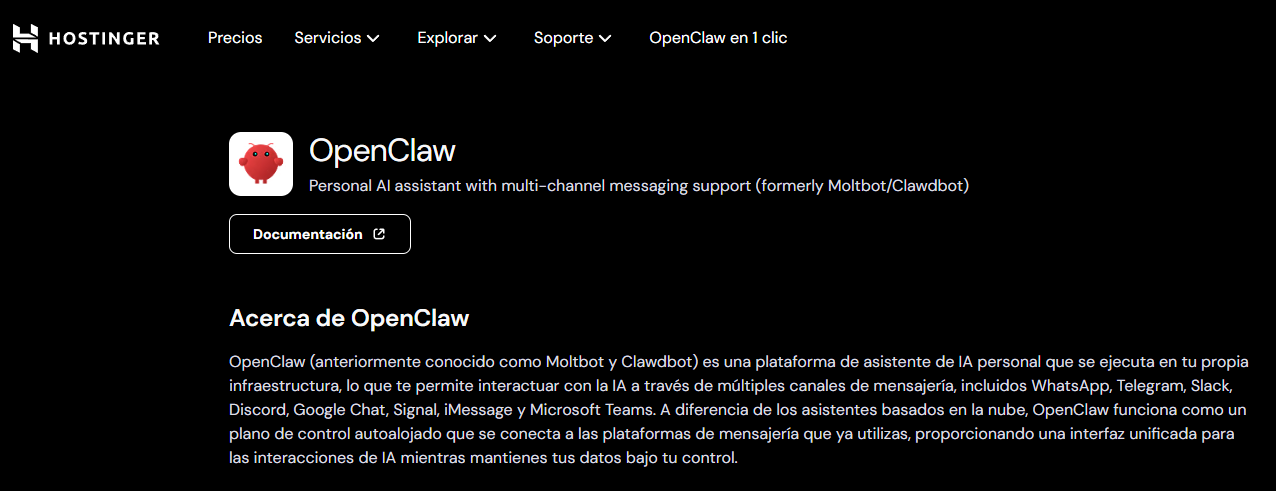 Interfaz de VPS de Hostinger OpenClaw que muestra la integraci&oacute;n de Nexos AI Credits para usar los tokens de IA incluidos en el plan