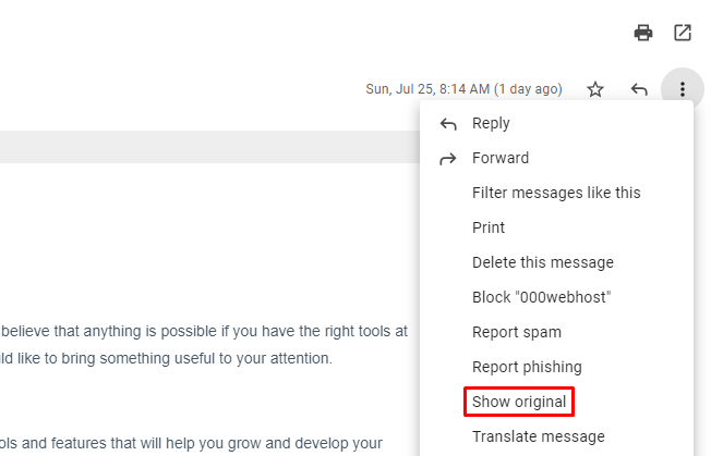 En Gmail, resalta Mostrar original.