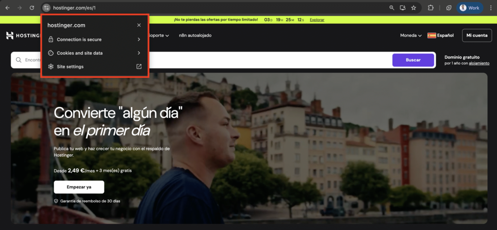 Información de seguridad de un sitio web
