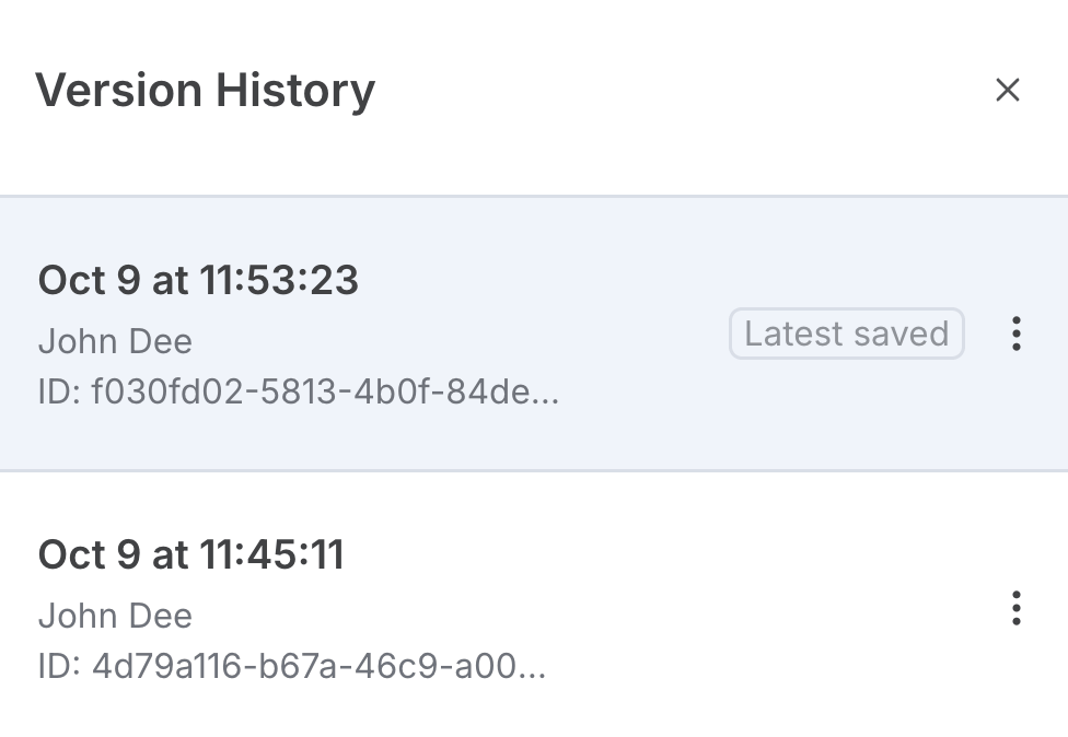 Historial de versiones integrado de n8n para un flujo de trabajo.
