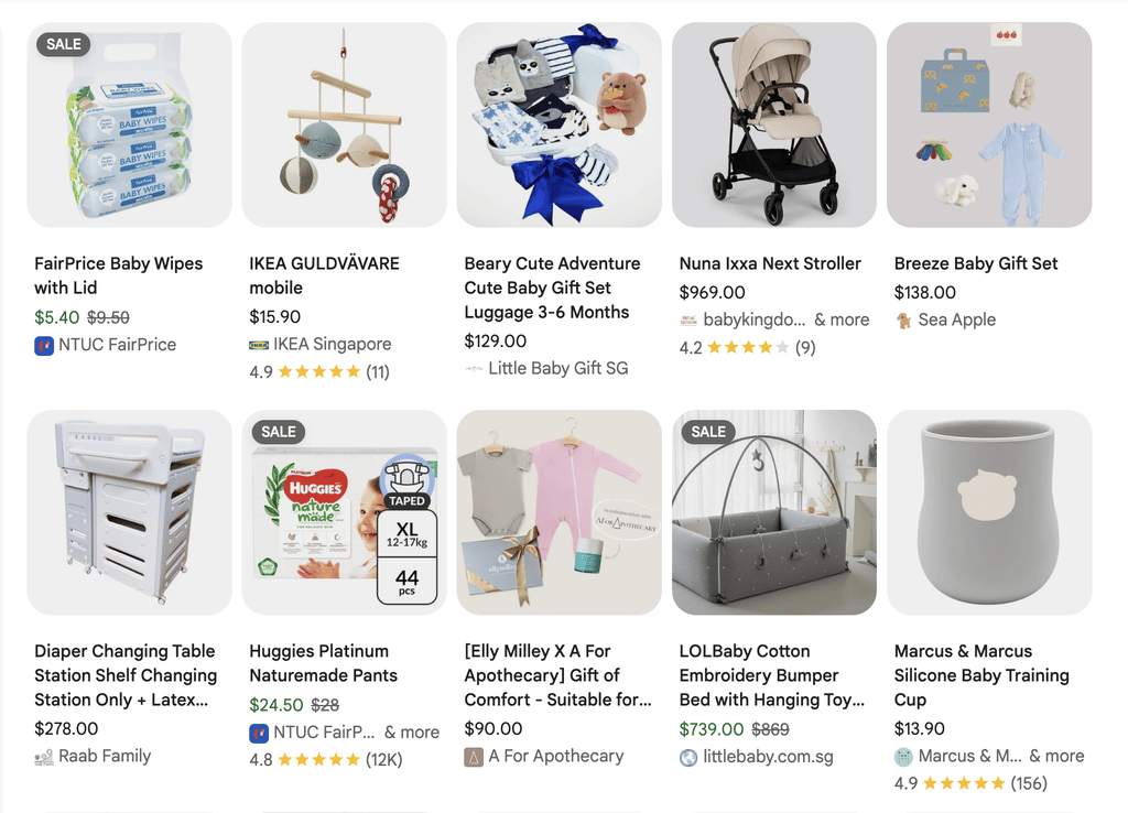 Productos para bebés en Google Shopping