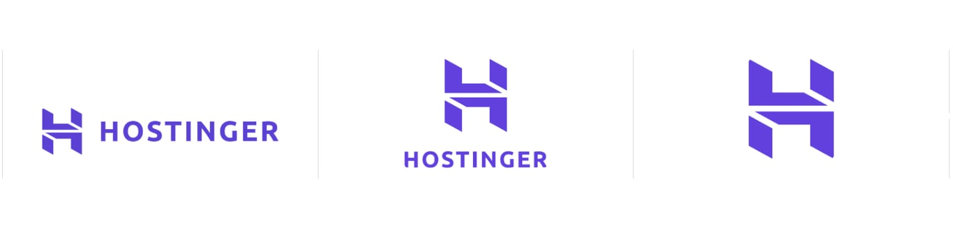 Logotipos de Hostinger en diferentes formatos: horizontal, vertical y monograma